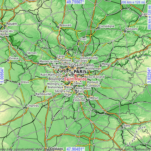 Topographic map of Saint-Mandé