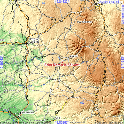 Topographic map of Saint-Mamet-la-Salvetat