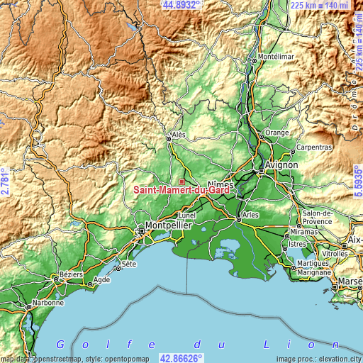 Topographic map of Saint-Mamert-du-Gard