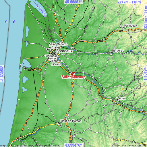 Topographic map of Saint-Macaire