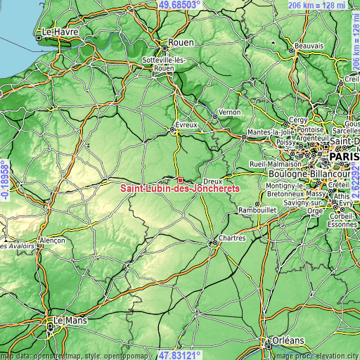 Topographic map of Saint-Lubin-des-Joncherets