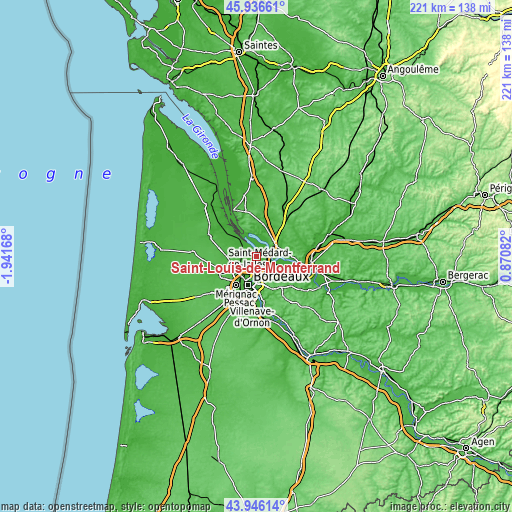 Topographic map of Saint-Louis-de-Montferrand