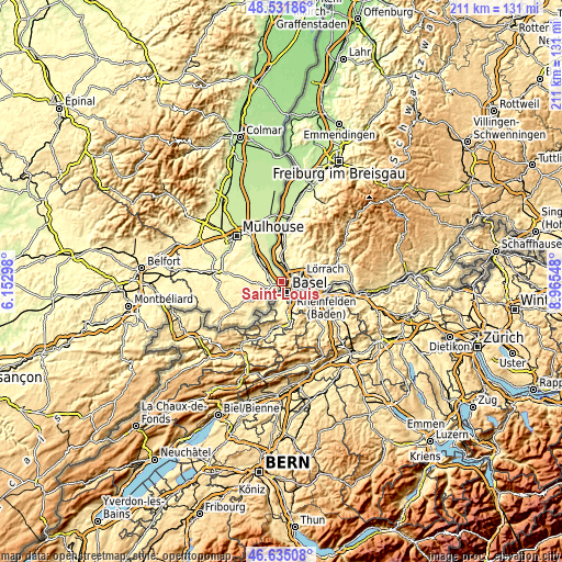 Topographic map of Saint-Louis