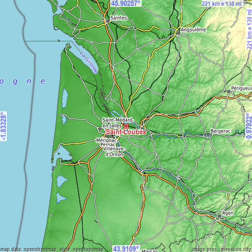 Topographic map of Saint-Loubès