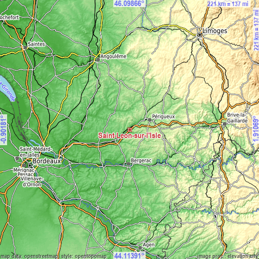 Topographic map of Saint-Léon-sur-l’Isle