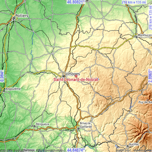 Topographic map of Saint-Léonard-de-Noblat