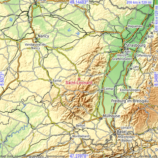 Topographic map of Saint-Léonard