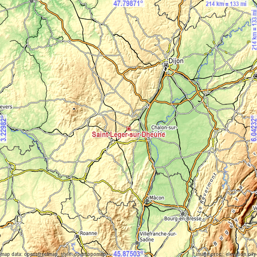 Topographic map of Saint-Léger-sur-Dheune