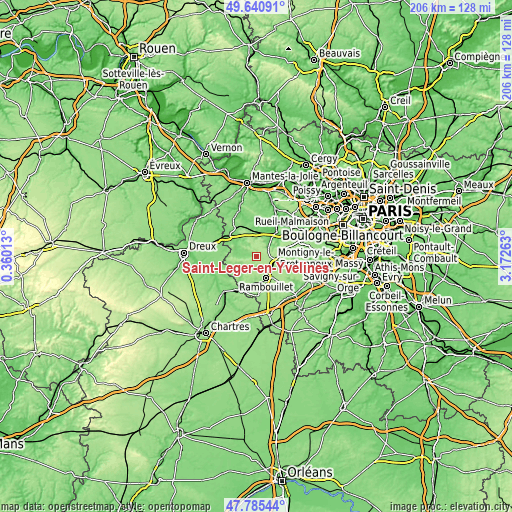 Topographic map of Saint-Léger-en-Yvelines