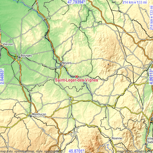 Topographic map of Saint-Léger-des-Vignes