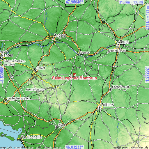 Topographic map of Saint-Léger-de-Montbrun