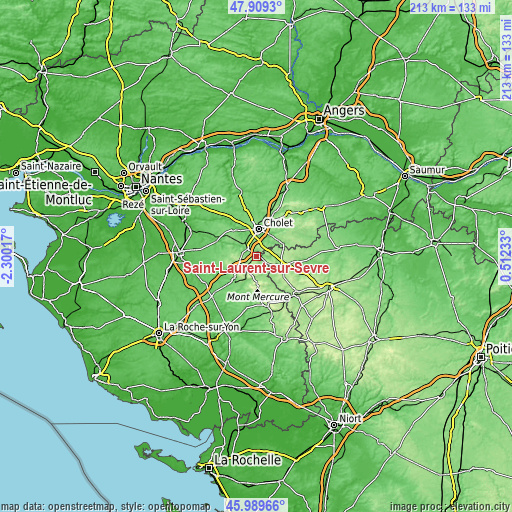 Topographic map of Saint-Laurent-sur-Sèvre