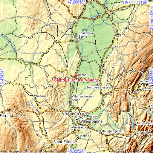 Topographic map of Saint-Laurent-sur-Saône