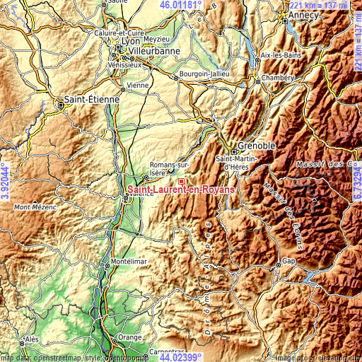 Topographic map of Saint-Laurent-en-Royans