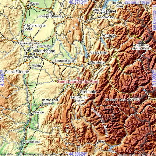 Topographic map of Saint-Laurent-du-Pont