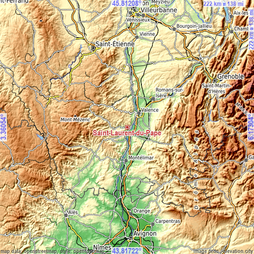 Topographic map of Saint-Laurent-du-Pape