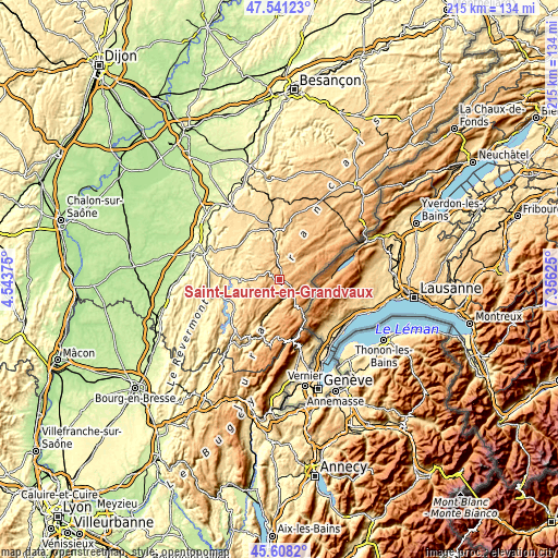 Topographic map of Saint-Laurent-en-Grandvaux