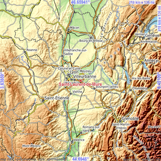 Topographic map of Saint-Laurent-de-Mure