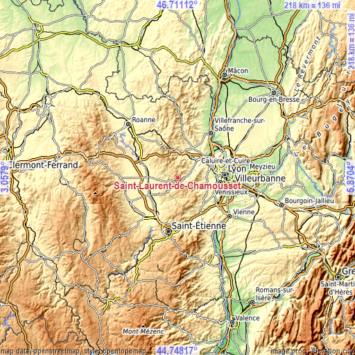 Topographic map of Saint-Laurent-de-Chamousset