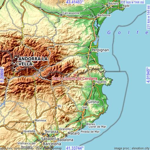 Topographic map of Sant Llorenç de Cerdans