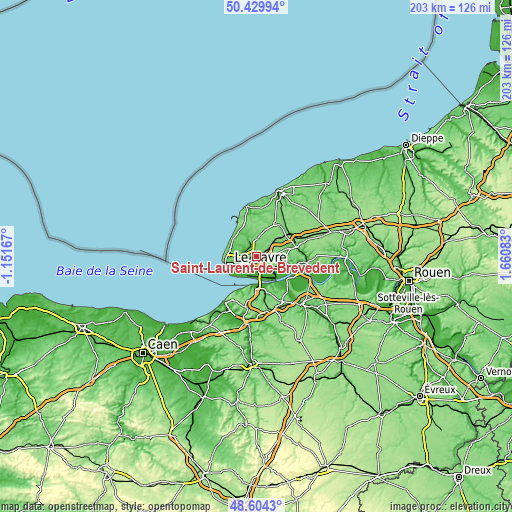 Topographic map of Saint-Laurent-de-Brévedent