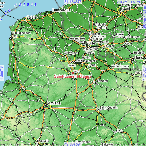 Topographic map of Saint-Laurent-Blangy