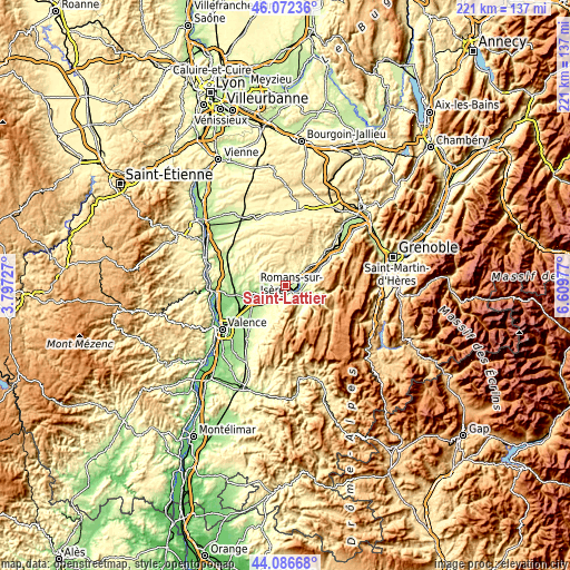 Topographic map of Saint-Lattier