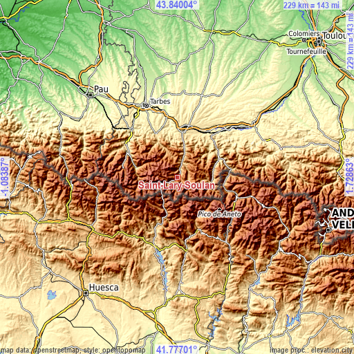 Topographic map of Saint-Lary-Soulan