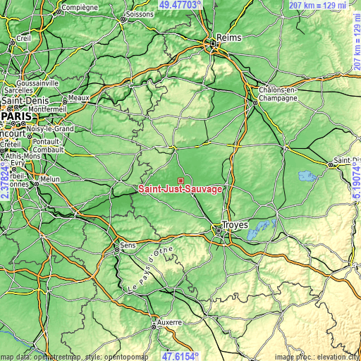 Topographic map of Saint-Just-Sauvage