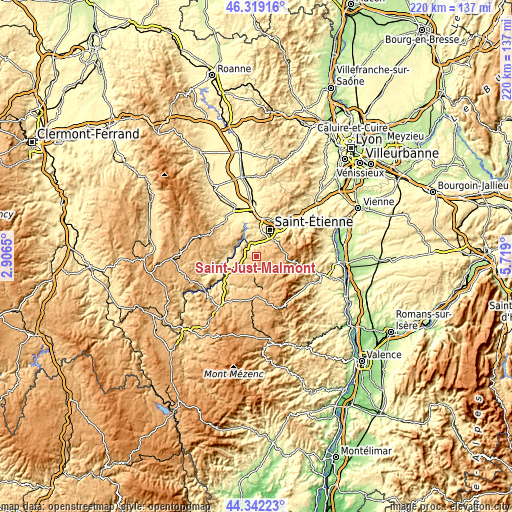 Topographic map of Saint-Just-Malmont