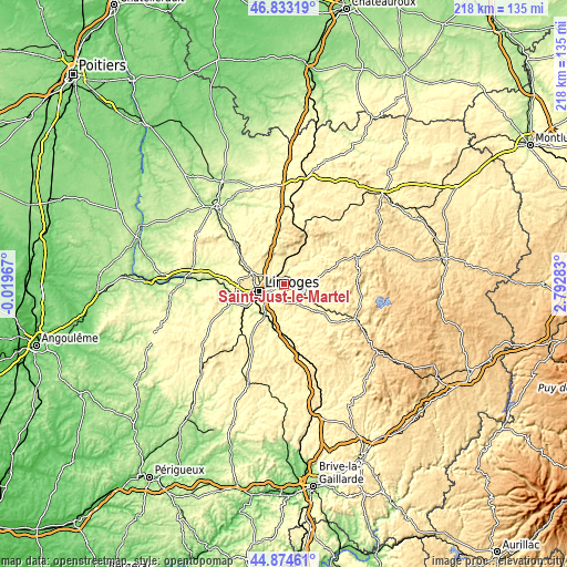 Topographic map of Saint-Just-le-Martel