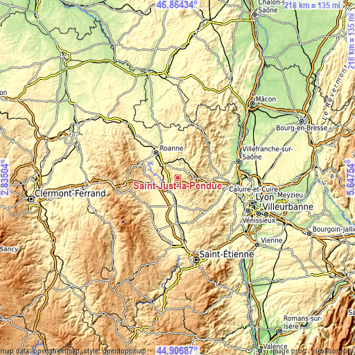 Topographic map of Saint-Just-la-Pendue