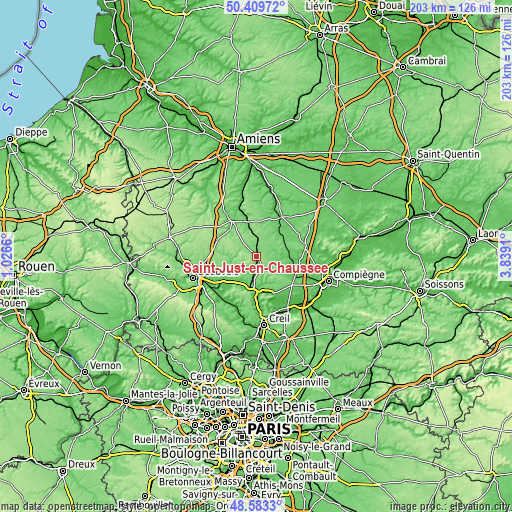 Topographic map of Saint-Just-en-Chaussée