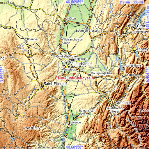 Topographic map of Saint-Just-Chaleyssin