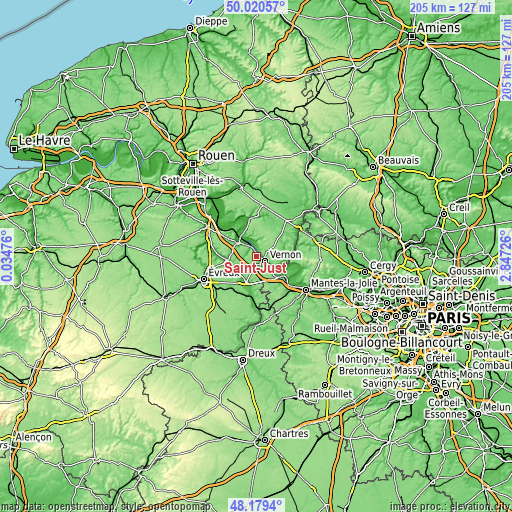 Topographic map of Saint-Just