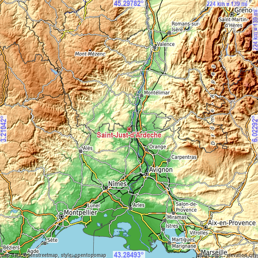 Topographic map of Saint-Just-d'Ardèche