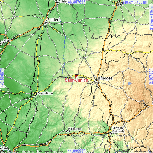 Topographic map of Saint-Junien