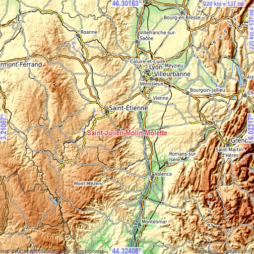 Topographic map of Saint-Julien-Molin-Molette