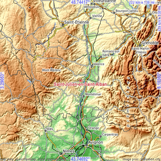 Topographic map of Saint-Julien-en-Saint-Alban