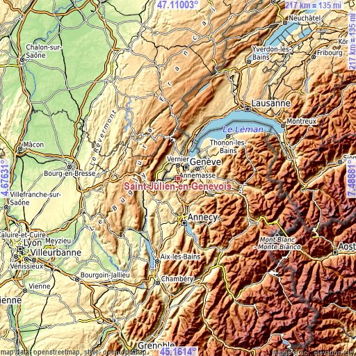 Topographic map of Saint-Julien-en-Genevois