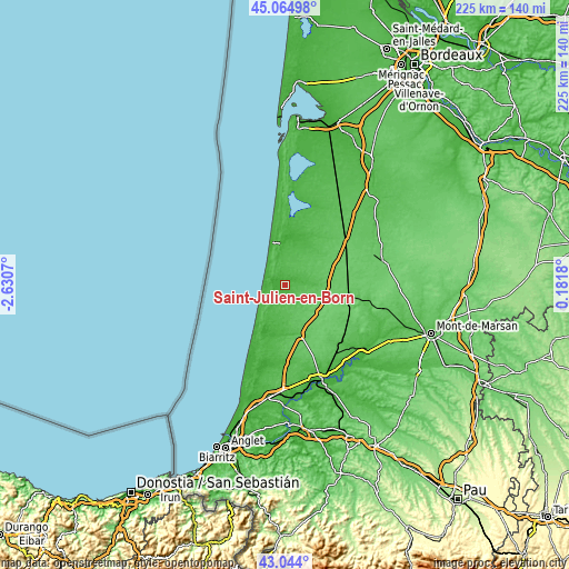 Topographic map of Saint-Julien-en-Born