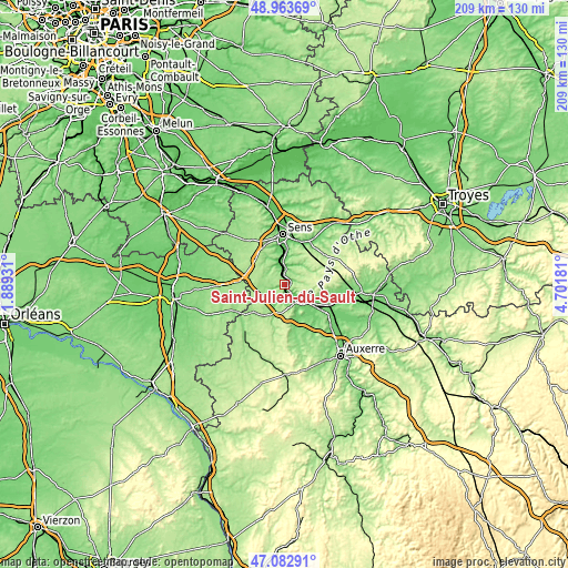 Topographic map of Saint-Julien-du-Sault