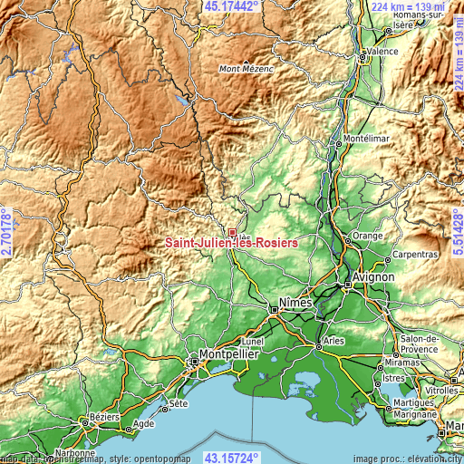 Topographic map of Saint-Julien-les-Rosiers