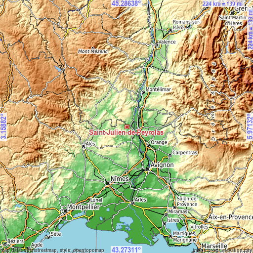 Topographic map of Saint-Julien-de-Peyrolas