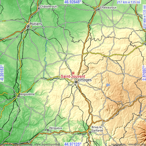 Topographic map of Saint-Jouvent