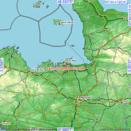 Topographic map of Saint-Jouan-des-Guérets