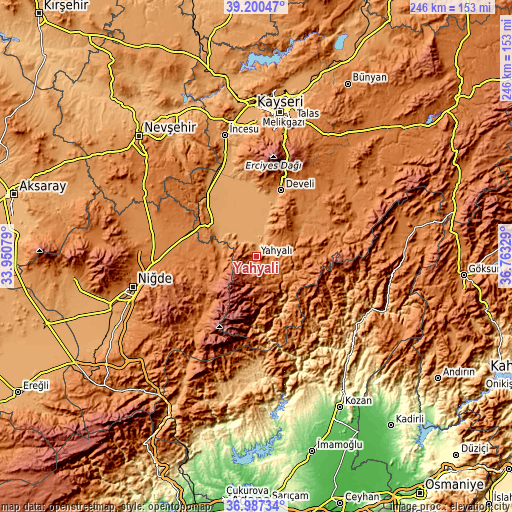 Topographic map of Yahyalı