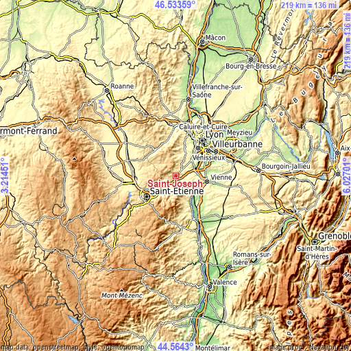 Topographic map of Saint-Joseph