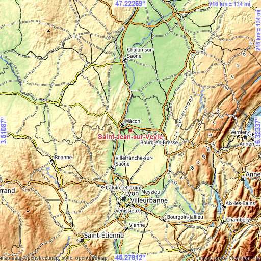 Topographic map of Saint-Jean-sur-Veyle