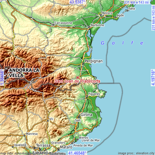 Topographic map of Sant Joan de Pladecorts